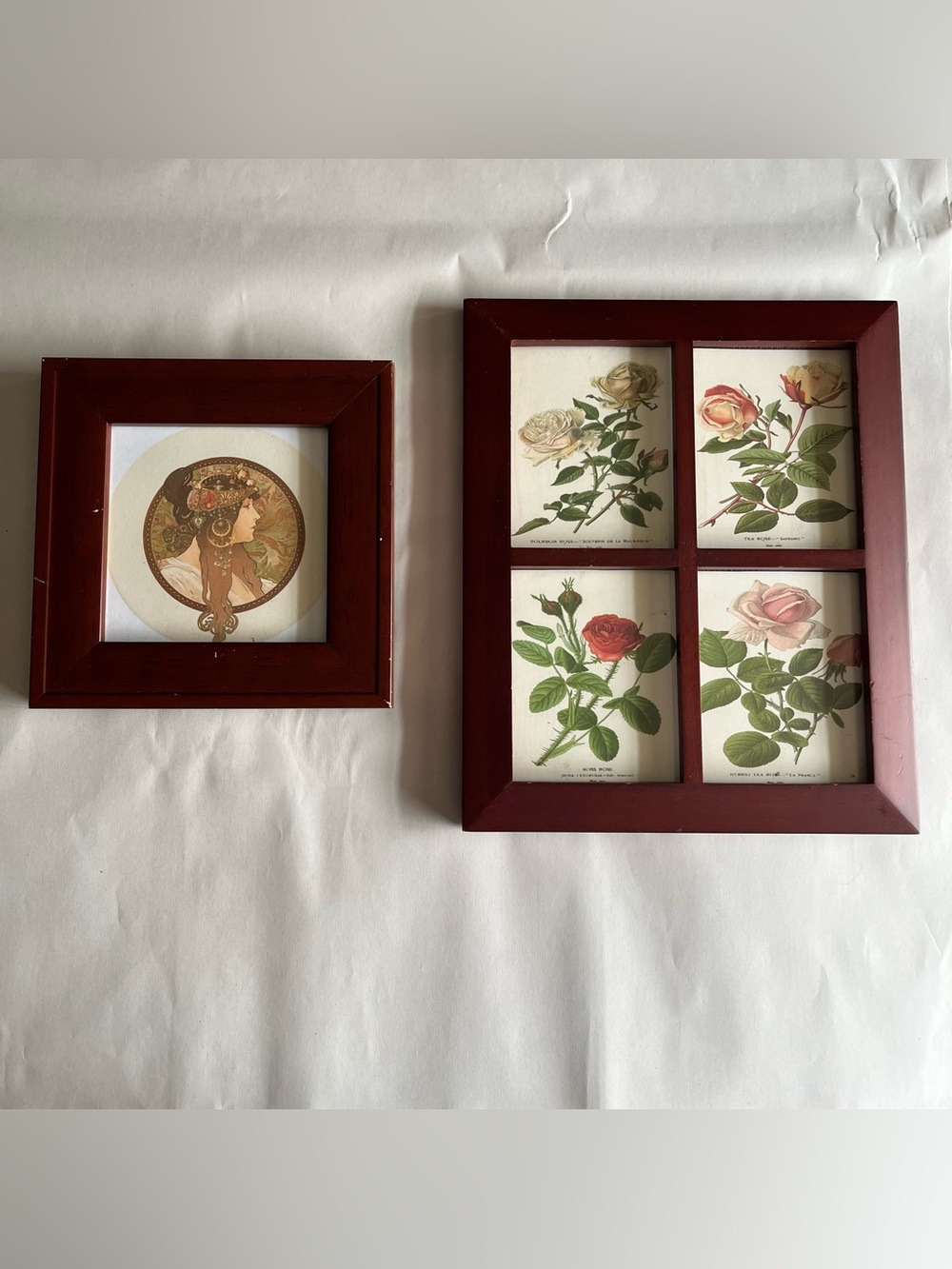 Vintage Wood Multi Picture Photo Frames w/ Fine Art Prints-Set of 2